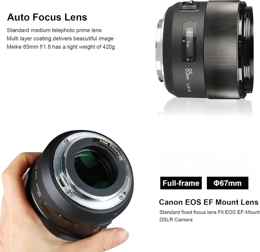 Meike 85mm f1.8 Large Aperture Full Frame Auto Focus Telephoto Lens for Canon EOS EF Mount Digital SLR Camera Compatible with APS C Bodies Such as 1D 5D3 5D4 6D 7D 70D 550D 80D